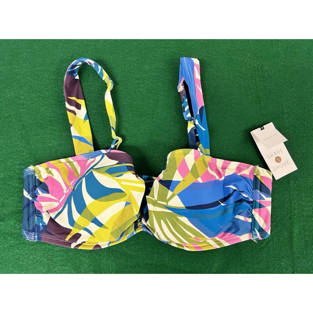 NEW Shade & Shore Women's Underwire Bikini Top Tropical Floral Print Blue 36C